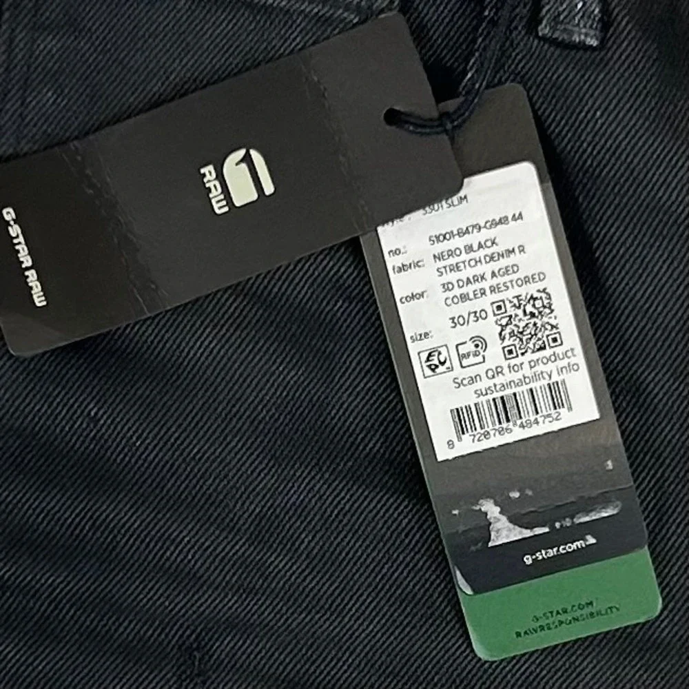 G-Star RAW 3301 Slim Nero Black Stretch Denim Jeans 32x30 51001-B479-G948 44